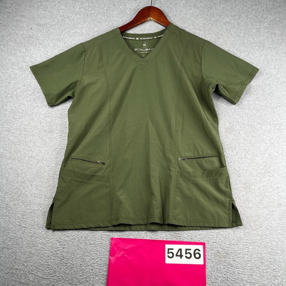 Womens Scrubaid Performance Scrub Top Size Large Green Pockets *SEE